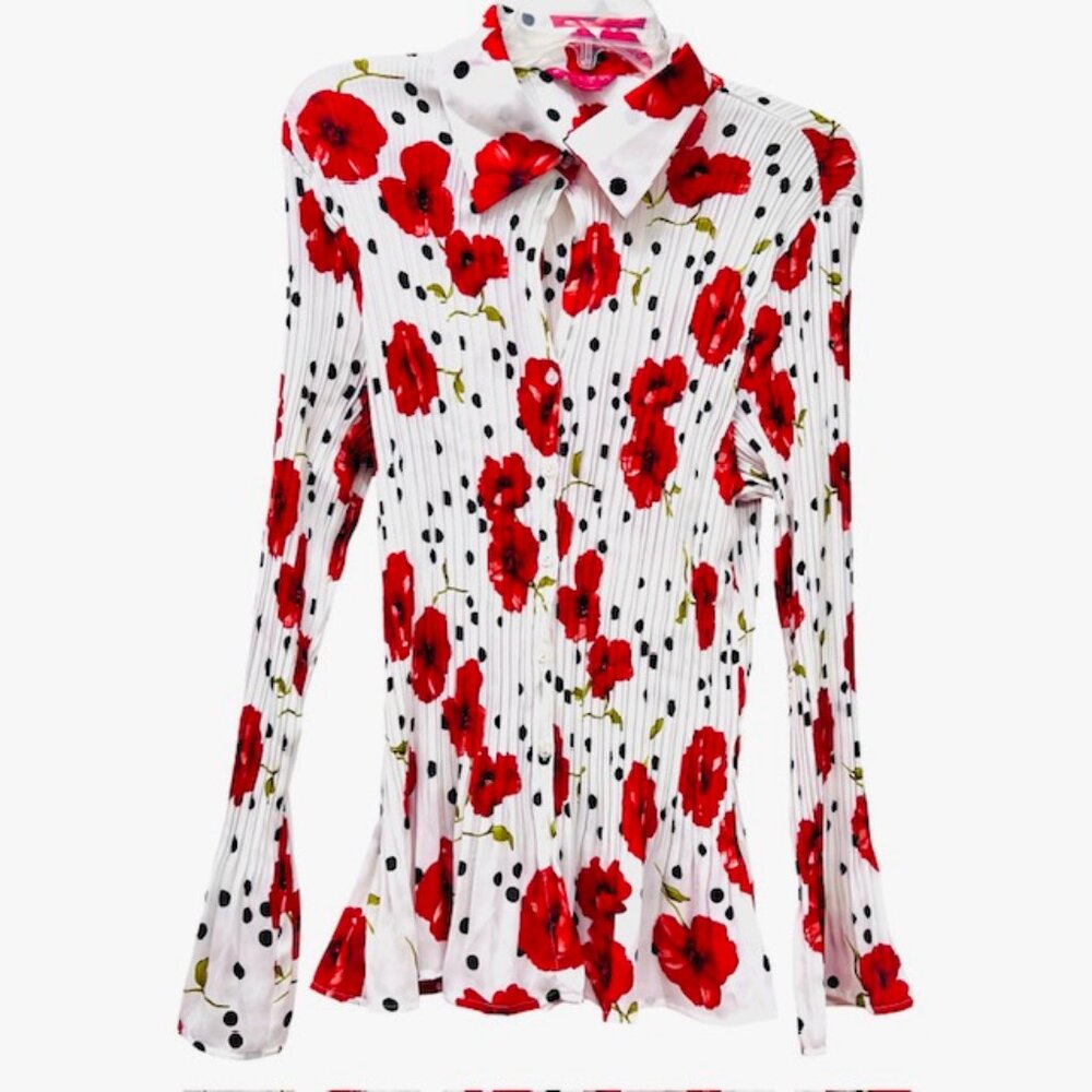 Sunny Leigh & Halley Mathews Blouse 1X+XL Pleated Ruffle V-Neck Bell Sleeve(#52 - Picture 5 of 12